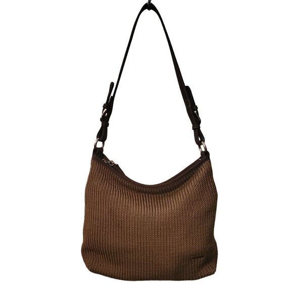 The Sak Handbags - THE SAK Brown Crochet Braided Recycled Bottles Purse Shoulder Bag Pocketbook